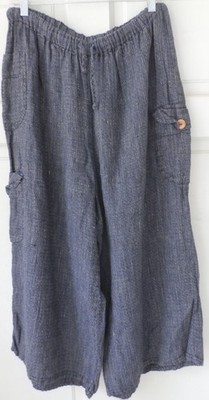 FLAX Linen 2006 Transitional Gaucho Cargo Pants Large Midnight