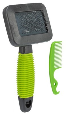 TRIXIE Pet Grooming Soft Brush & Comb Set for Puppies, One Size, Green