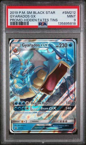 2019 POKEMON SM BLACK STAR PROMO HIDDEN FATES TINS #SM212 GYARADOS GX PSA 9