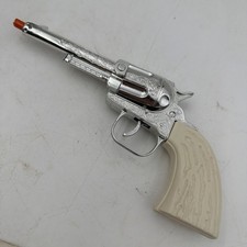 Vintage Die Cast Toy Cap Gun Metal Cowboy Pistol White X3