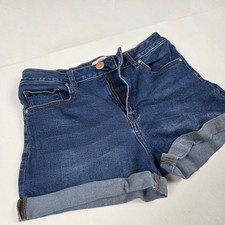 Forever 21 Womens Denim Shorts Dark Wash Cuffed High Rise Blue Size 27