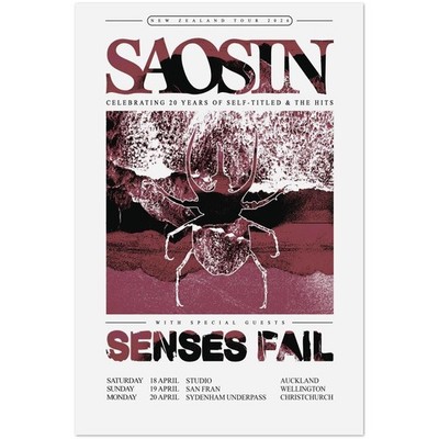 Saosin New Zealand Tour 2026 Senses Fail Concert Poster