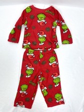 Dr. Seuss Grinch Boy Girl 4/5 2pc Pajama Set Red Fleece Christmas Santa Hat