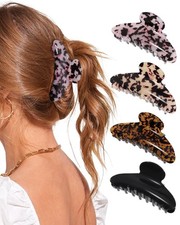 4 PCS Leopard Print Acrylic Hair Clips 4.1 Inch Large Claw NonSlip Jaw