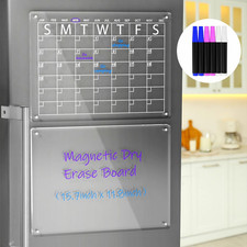 Acrylic Magnetic Dry Erase Board and Calendar for Fridge, Clear Set of Dry Eras