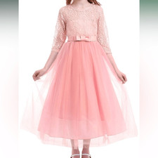 Blush pink mesh tulle long skirt formal flower girl gown dress 140 size 7-8