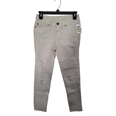 American Rag Super Skinny Womens 3 Oatmeal Distressed Mid Rise Jeans Neutral