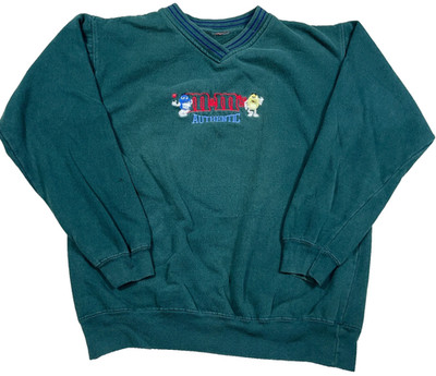 Vintage M&M's Sweatshirt Women Large Green Crewneck Embroidered Faded Hole*
