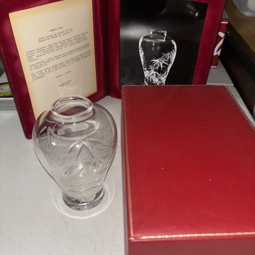 RED BOX STEUBEN Glass BAMBOO VASE engraved