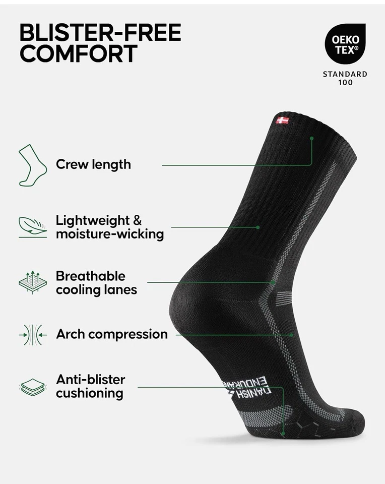 DANISH ENDURANCE Cushioned Running Socks Long Distances Crew Sweat Wicking 6-8 - Image 2 of 4