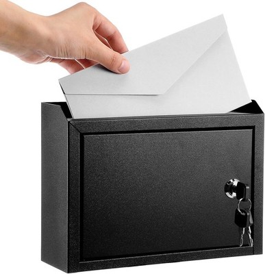 Metal Suggestion Box Locked Mailbox Drop Box with Lock Wall Mounted Black - 9...