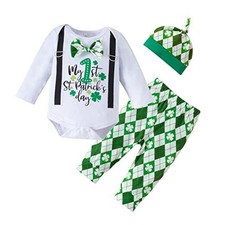 My First St.Patricks Day Baby Boy Gentleman Outfit Green 3-6 Months Green-grid