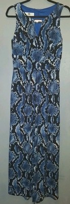 Vintage 90s DR Collection Multi Blue Python Sleeveless Dress Size Small Zip Back