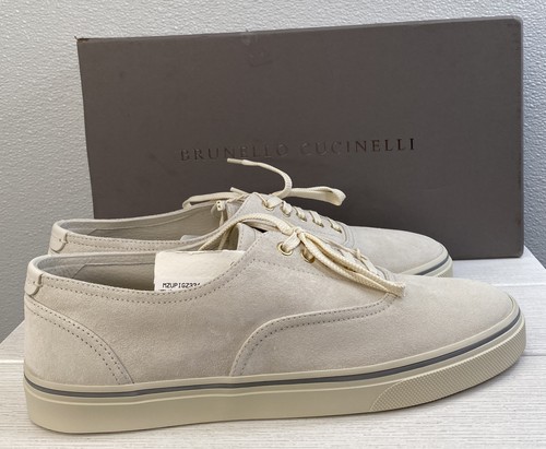 Brunello Cucinelli Low Top Sneakers Mens Size US10 EU43 White Suede Casual Shoes