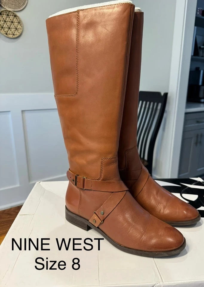 Nine West Womens Blogger Riding Boot Round Toe Ankle Strap Leather Brown Size 8M - Image 3 of 4