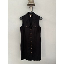 Banana Republic Little Black Dress Midi Size 4 Linen Cotton Blend Office Siren