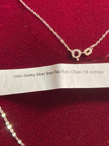 Collana anello molla 18" argento sterling .925 Italia 1mm CATENA ROLO PIATTA - Foto 6 di 7