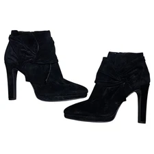 Gianni Bini Black Suede Platform Ankle Booties 9M Ruched High Heel Zip