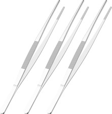 3 PCS 10 Inch Stainless Steel Tweezers, with Straight round Blunt Serrated Tip,