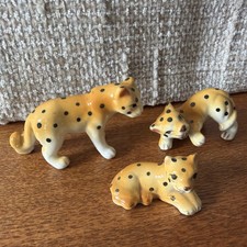 Vintage, NKK, Japan, 1:16th Scale, Bone China Ceramic Leopard With Cubs
