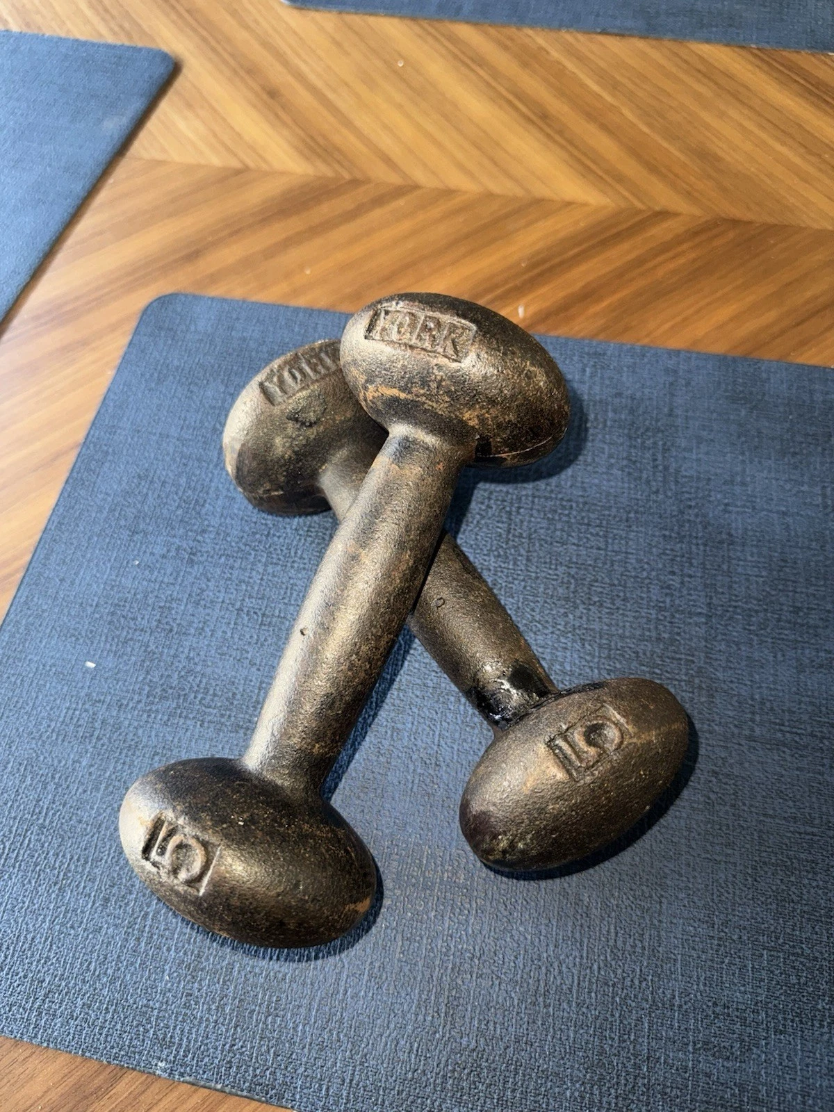 Vintage York Bun Head Metal Iron Dumbbells 5 Lbs Each (10lbs) Bodybuilding