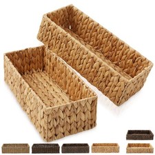 2pk Hyacinth Bathroom Storage Baskets, Narrow Wicker Toilet Tank Top Organizers