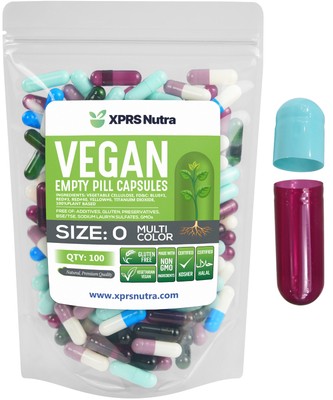 Size 0 Multi Color Empty Vegan Capsules Vegetarian Veggie Kosher Caps Pills DIY