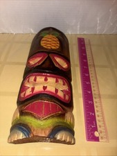 12x5  indonesian wooden carved tiki mask,hanger on back,pineapple on