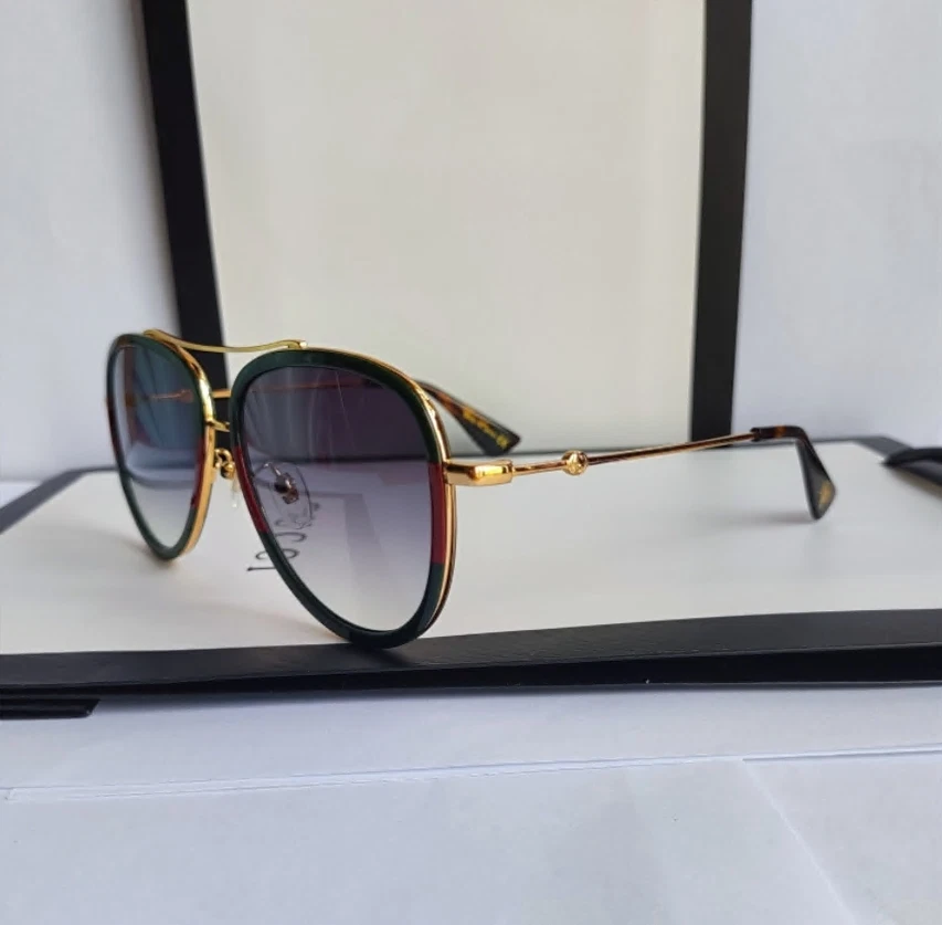 Auténticas gafas de sol unisex Gucci GG0062S 003 57 mm aviador verdes/rojas Foto 2 de 4