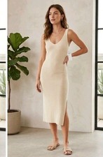 ​Abercrombie & Fitch Women's XLT Beige Dress Soft Ribbed V Neck Midi Retro Y2K 