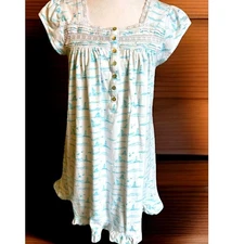 Eileen West Babydoll Nightgown XS-S Nautical Sailboat Coastal Pjs Lace Cottage