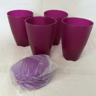 Tupperware Impressions Tumblers Set Of 4 With Lids 16oz Purple Plastic