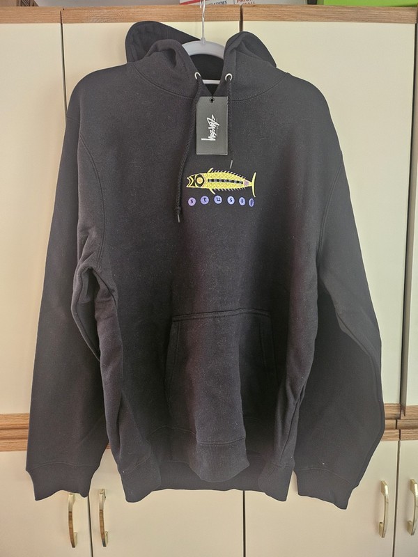 Stussy Fish Applique Hoodie,  Black, Size Medium