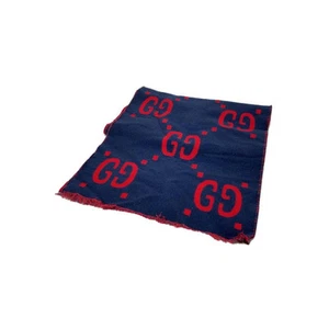 Gucci Authentique Écharpe Matière Laine Couleur Marine Femme GG Jacquard Etole Mode