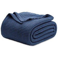 Cozy Navy Waffle Weave Blanket - King Size 104x90 Cotton Blanket for All Seasons
