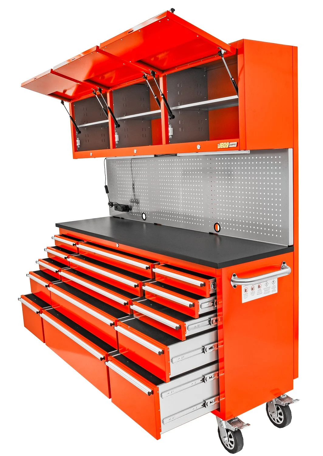 JEGS 72 in. 15-Drawer Rolling Tool Cabinet with Upper Storage [Red]