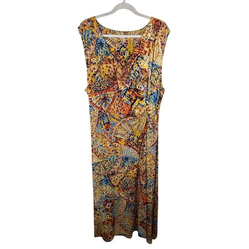 Soft Surroundings Printed Maxi Dress Gathered Detail Cross Over Front Size 2X