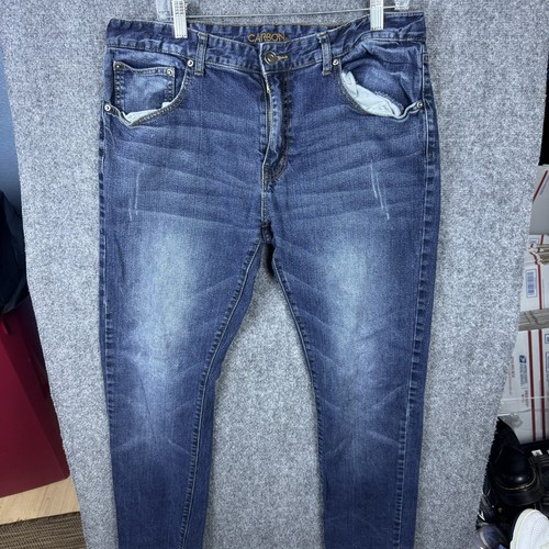 Carbon Jeans Mens 36x32 Blue Slim Straight Stretch Denim Pants Distressed Wash