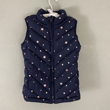GapKids Girls M or 8-9 Years Puffy Winter Vest Navy Blue Stars Pockets Zip Coat