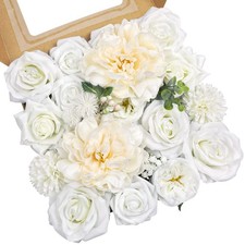 White Artificial Flowers Combo Silk Mix Peony Rose Hydrangea Daisy Fake Flowe...