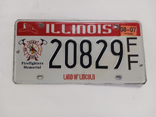 2007 Illinois FIREFIGHTERS MEMORIAL EMS Land of Lincoln License Plate 20829 FF