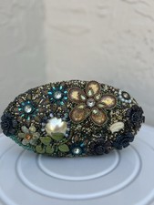 Mary Frances beaded and rhinestone clutch handbag with a floral pattern