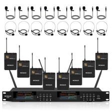 Lapel Wireless Microphone System with Headset  Lavalier Mics, Pro 8 Channel ...