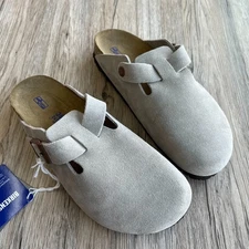 Birkenstock Boston Clogs Soft Footbed Suede Leather - Taupe