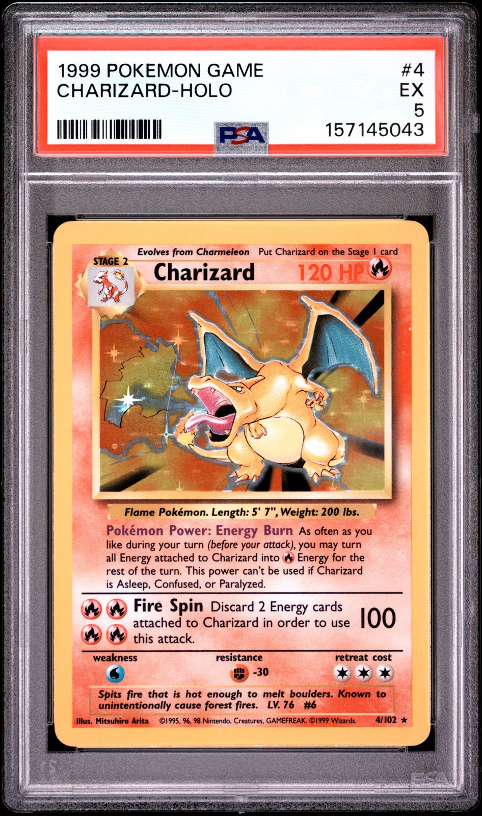 Charizard Holo 4/102 1999 Base Set Unlimited Pokemon English PSA 5 New Cert