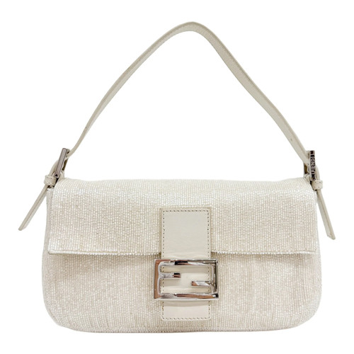 FENDI Baguette Off-white Bugle Beads Shoulder Bag