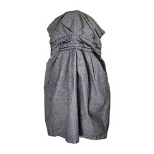 Blue Chambray Strapless Mini Dress Size 7 Retro Pinup Bow Back Pockets Coquette 