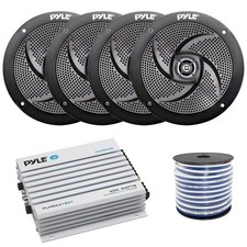 4x Pyle PLMRS6B 6.5" 240W Low Profile 2-Way Black Speakers, 4-Channel Amplifier