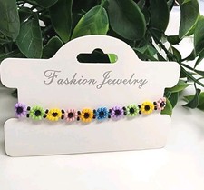 Handmade Flower Bracelet with Czech Glass SeedBeads 0/10 and 3mm Crystals