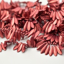 25 Beads - 2-Hole 5x16mm Dagger - Sueded Gold Samba Red - CzechMates